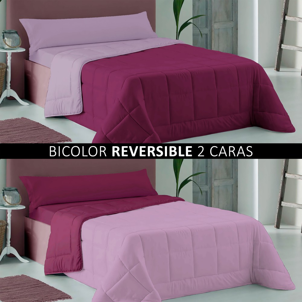 Edredón Nórdico Reversible Bicolor Relleno de Fibra 300g/m² Cama 135/150  Rosa TIENDA EURASIA